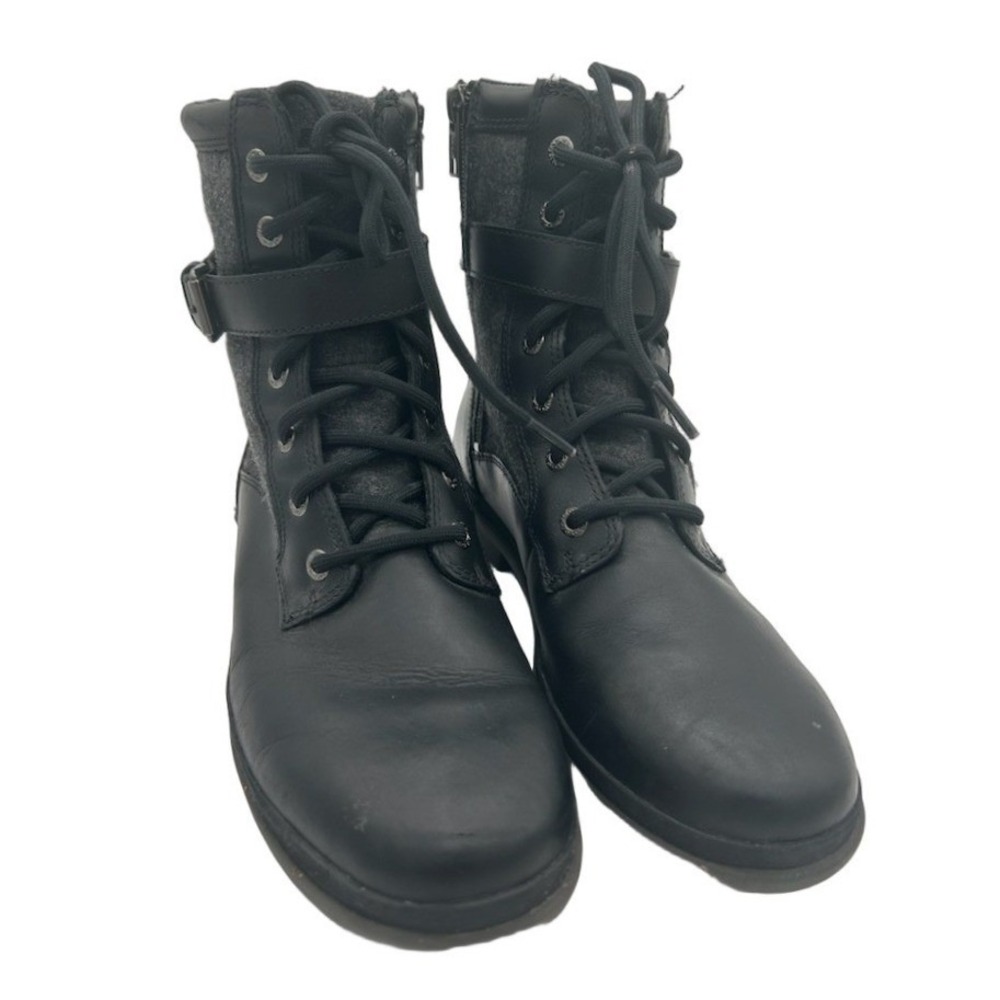 UGG Kesey Combat Boots Women's Size 8 Black Waterproof Leather Wool Streetwear
